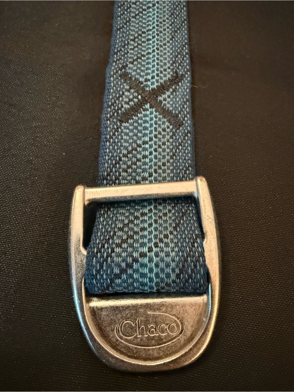 Chaco Men's Teal and Navy Webbing Belt with Metal Buckle